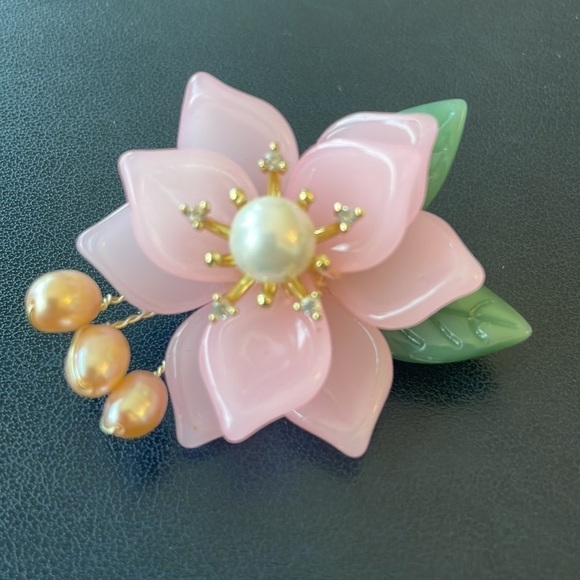 Woman's Charming Red Peony Flower Pendant Brooch Pin - Picture 4 of 5